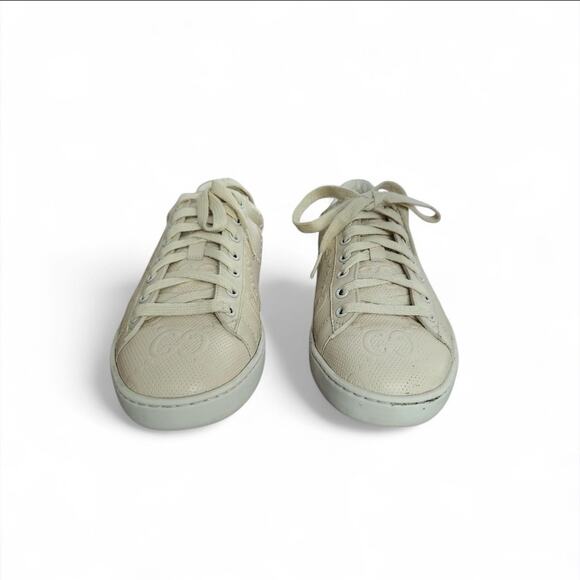 Gucci Ace Low Top Cream GG Embossed Logo Men's Size 38 with Box - Picture 2 of 11